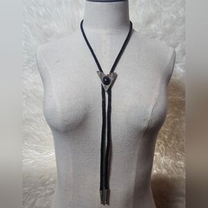Vintage Silver Western Arrowhead Bolo Tie Necklace Black Nylon Cord Western